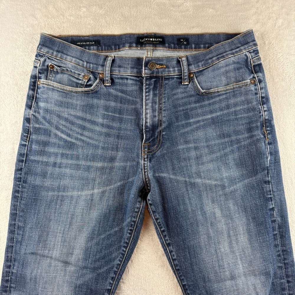 Lucky Brand Jeans Men 36x32 Blue 410 Athletic Straight Dark Wash Stretch Denim